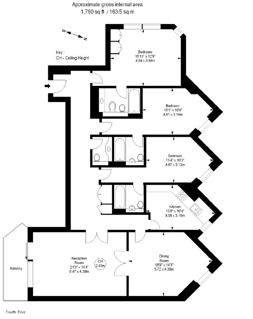 3 bedroom flat to rent - floorplan