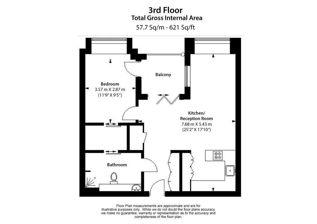 1 bedroom flat to rent - floorplan