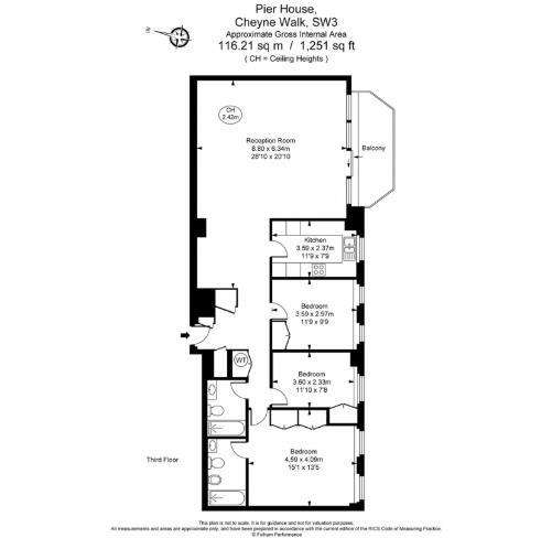 3 bedroom flat to rent - floorplan