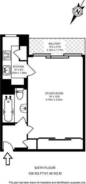 Studio flat to rent - floorplan