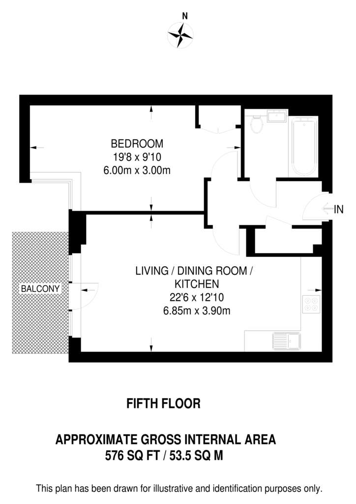 1 bedroom flat to rent - floorplan