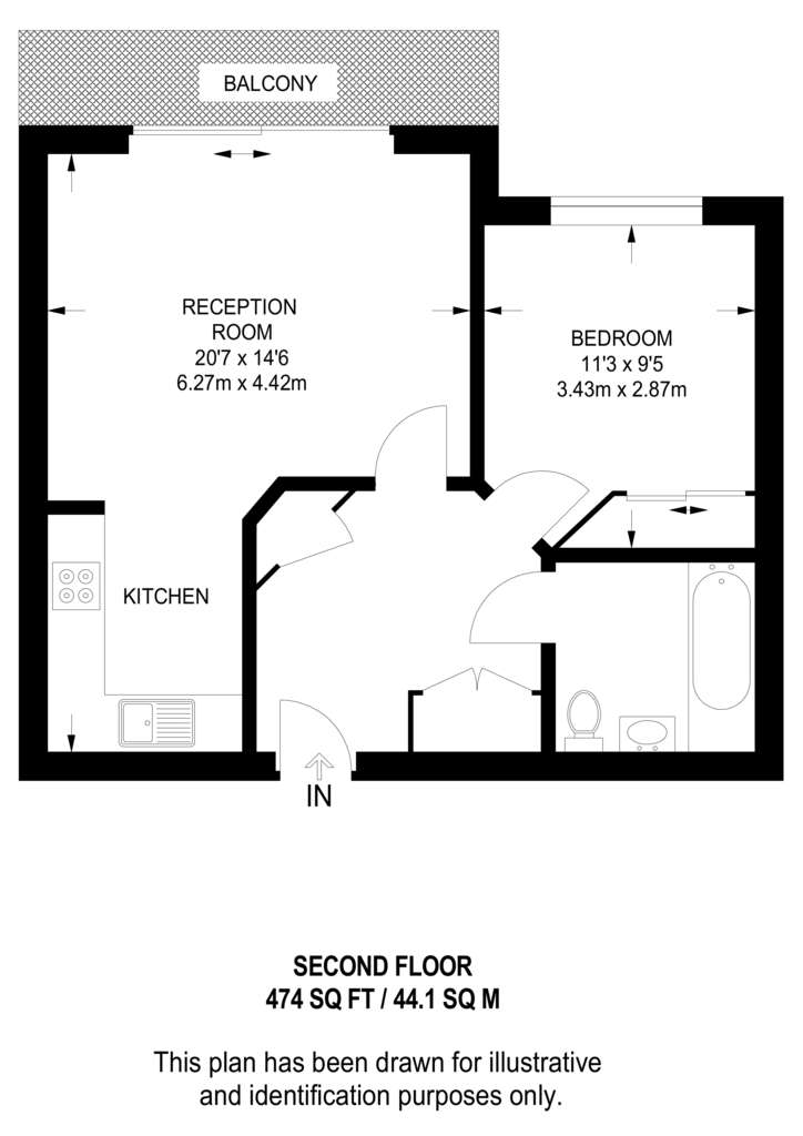 1 bedroom flat to rent - floorplan