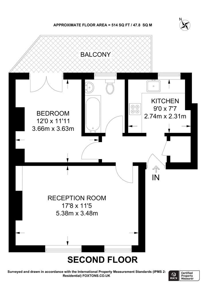 1 bedroom flat to rent - floorplan