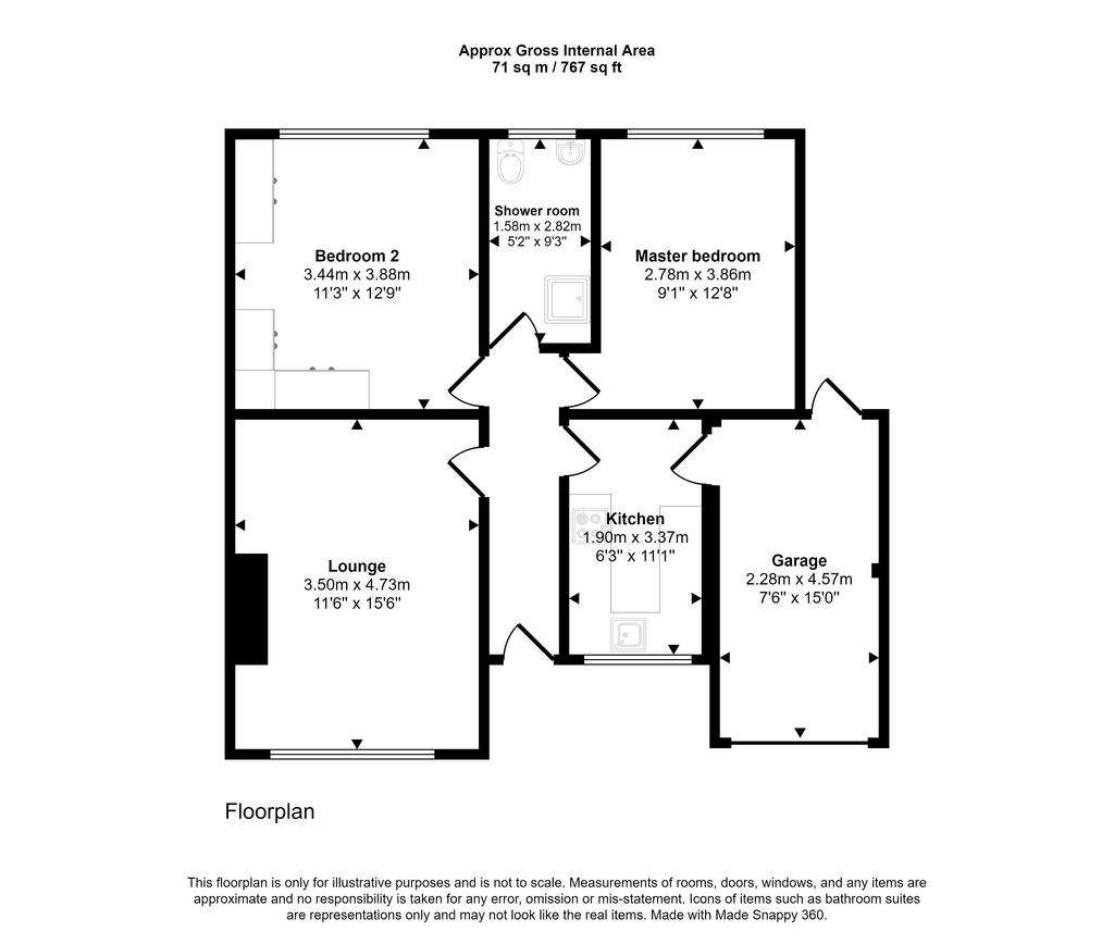 2 bedroom bungalow for sale - floorplan