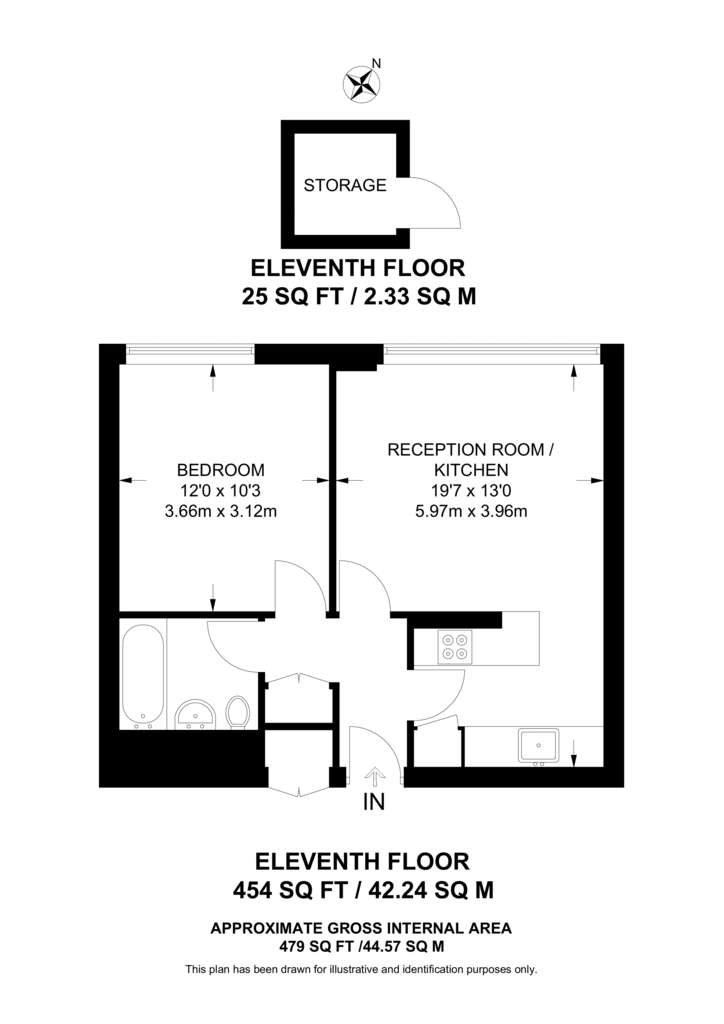 1 bedroom flat to rent - floorplan