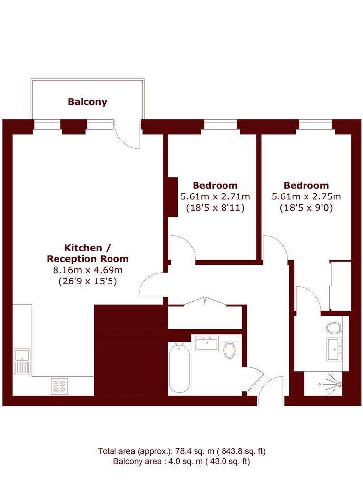 2 bedroom flat to rent - floorplan