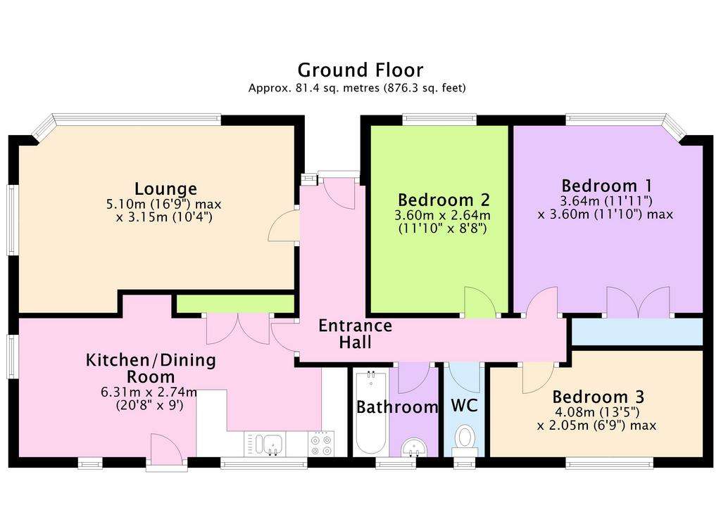 3 bedroom detached bungalow for sale - floorplan