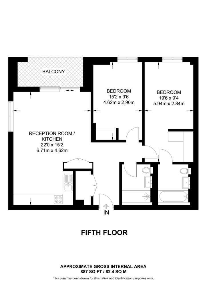 2 bedroom flat to rent - floorplan