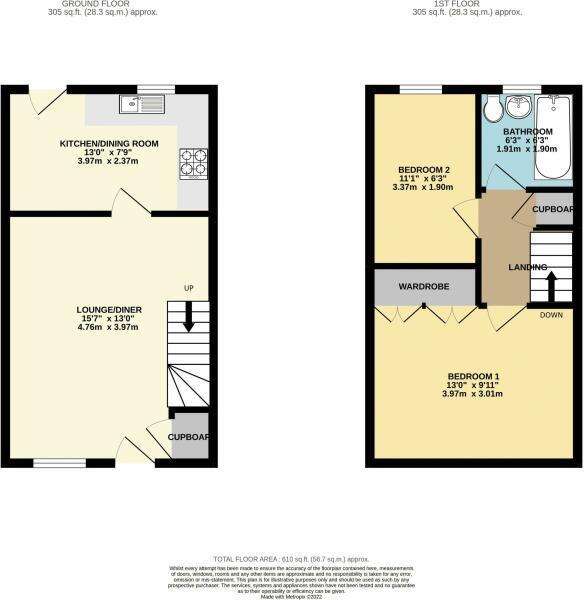 2 bedroom end of terrace house for sale - floorplan