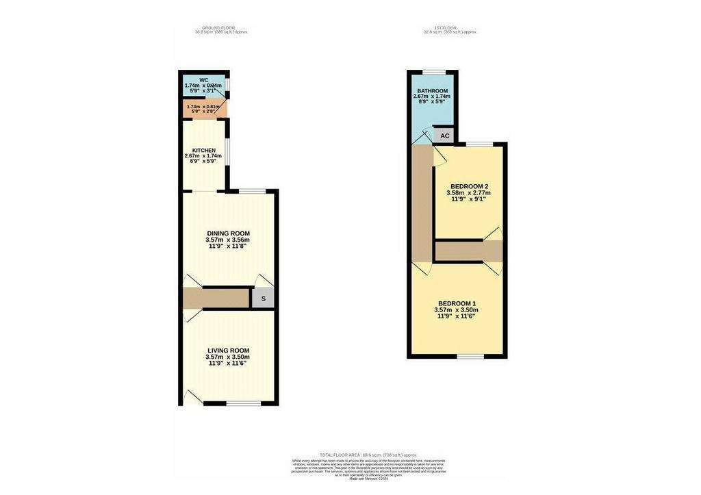 2 bedroom terraced house to rent - floorplan