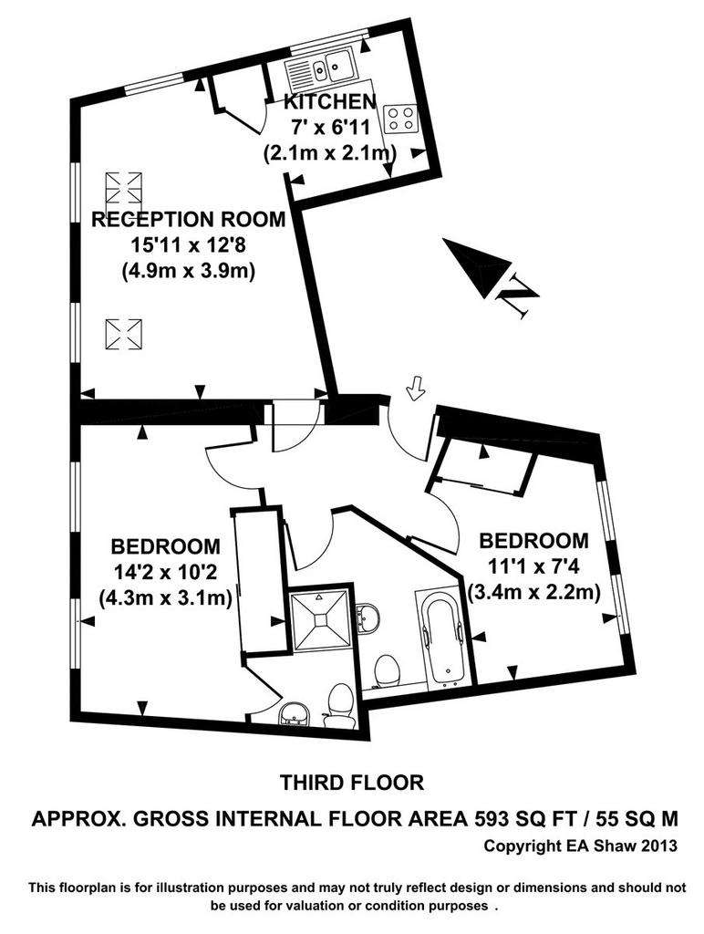 2 bedroom flat to rent - floorplan