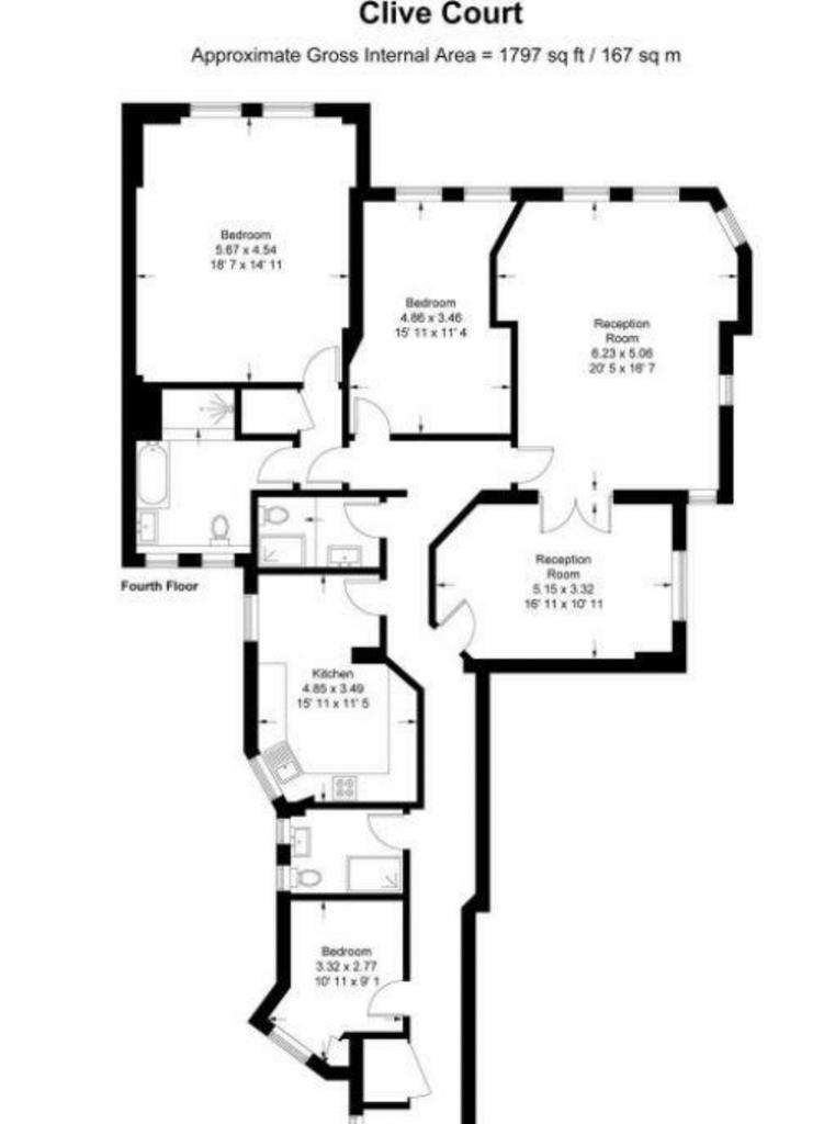 3 bedroom flat to rent - floorplan