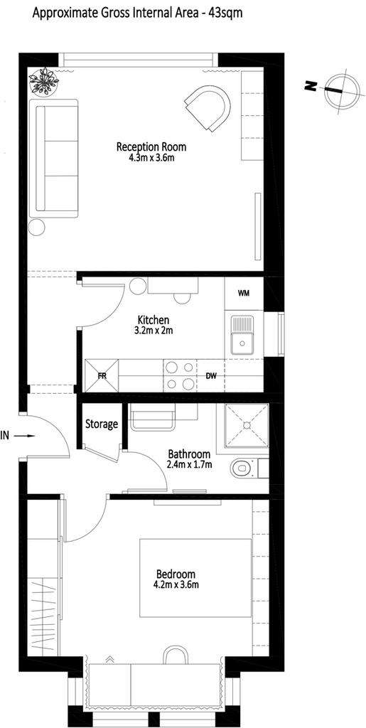 1 bedroom flat to rent - floorplan