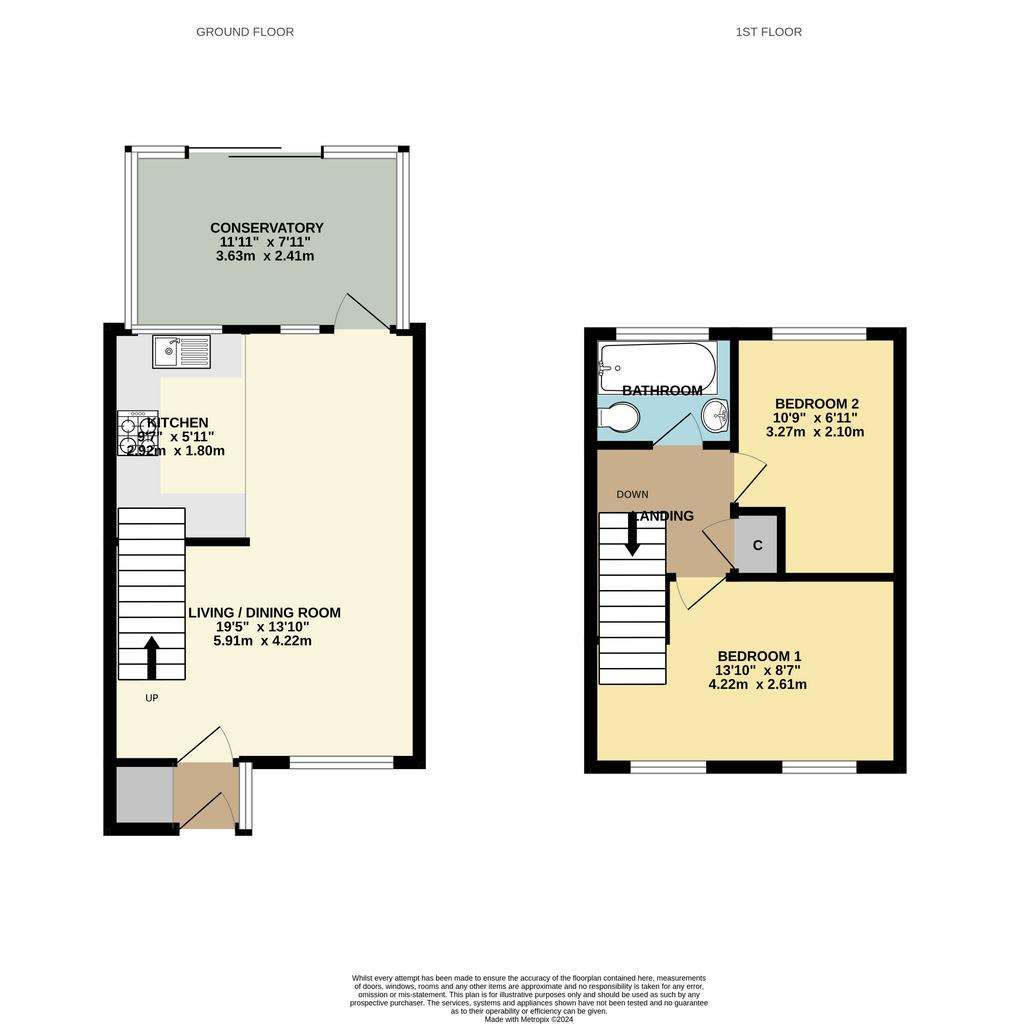 2 bedroom end of terrace house for sale - floorplan