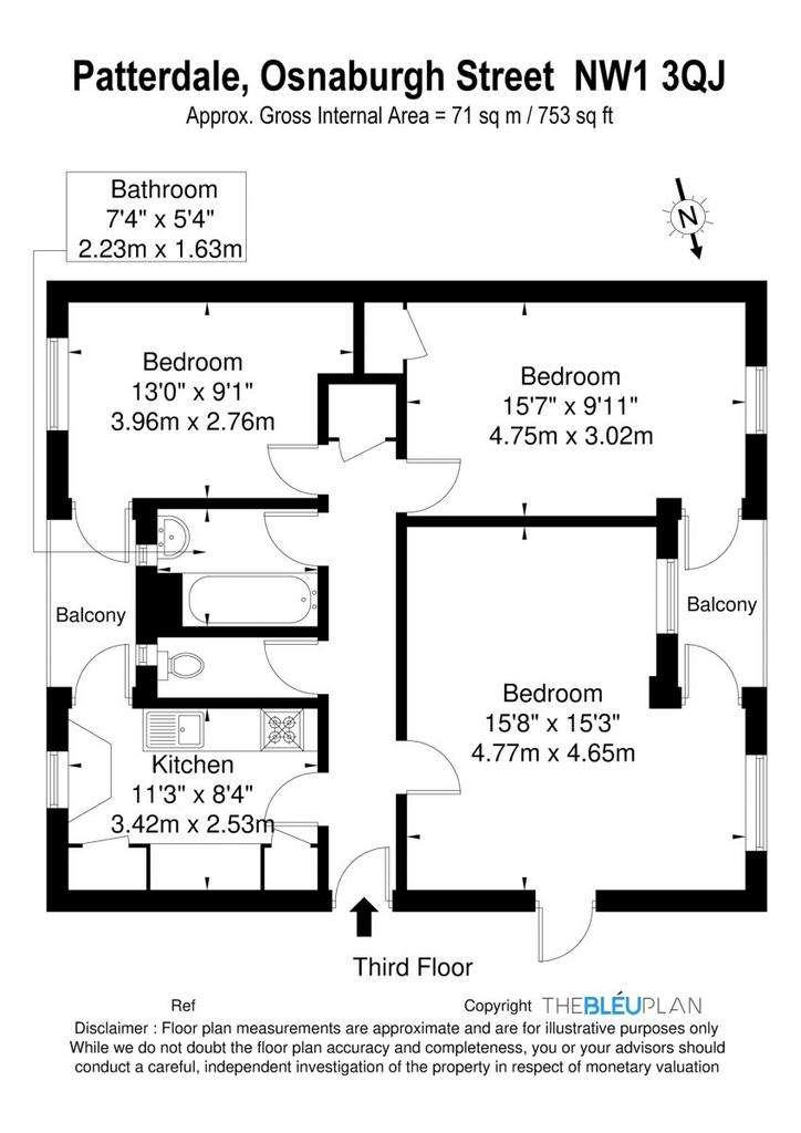 3 bedroom flat to rent - floorplan