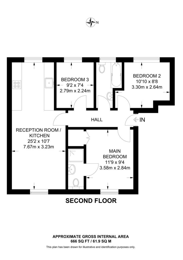 3 bedroom flat to rent - floorplan