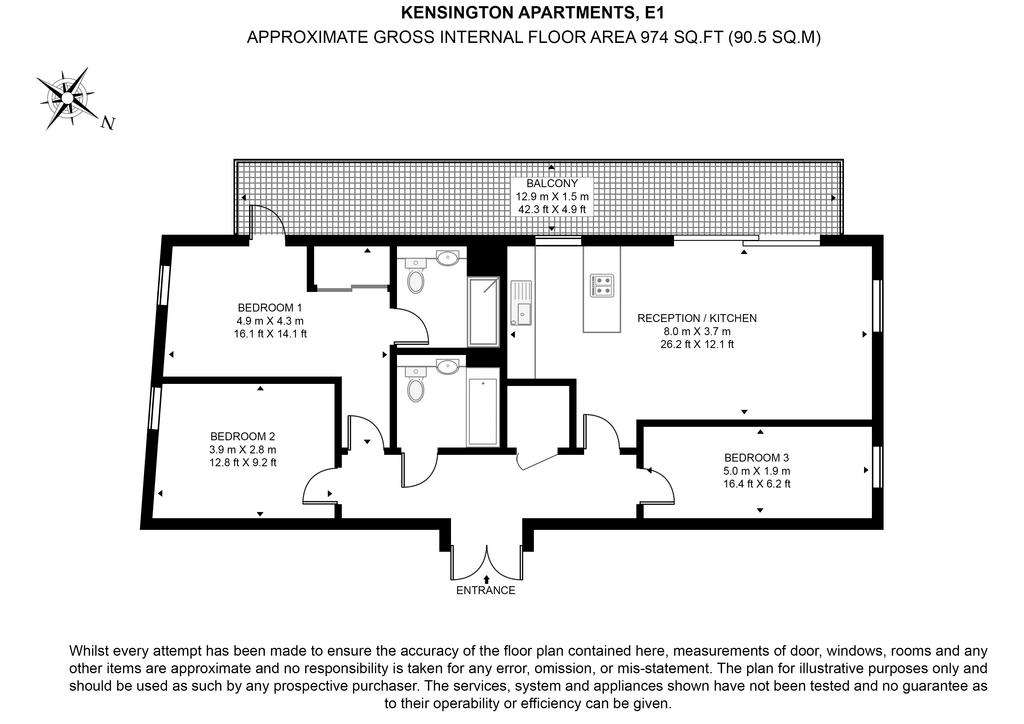 3 bedroom flat to rent - floorplan