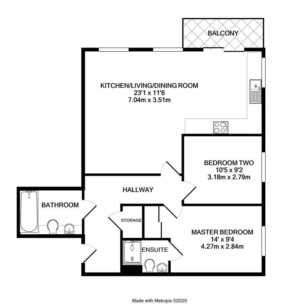 2 bedroom flat to rent - floorplan