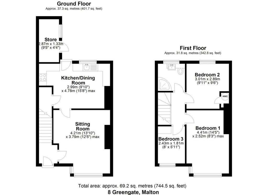 3 bedroom terraced house for sale - floorplan