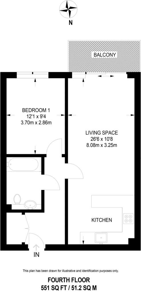 1 bedroom flat to rent - floorplan