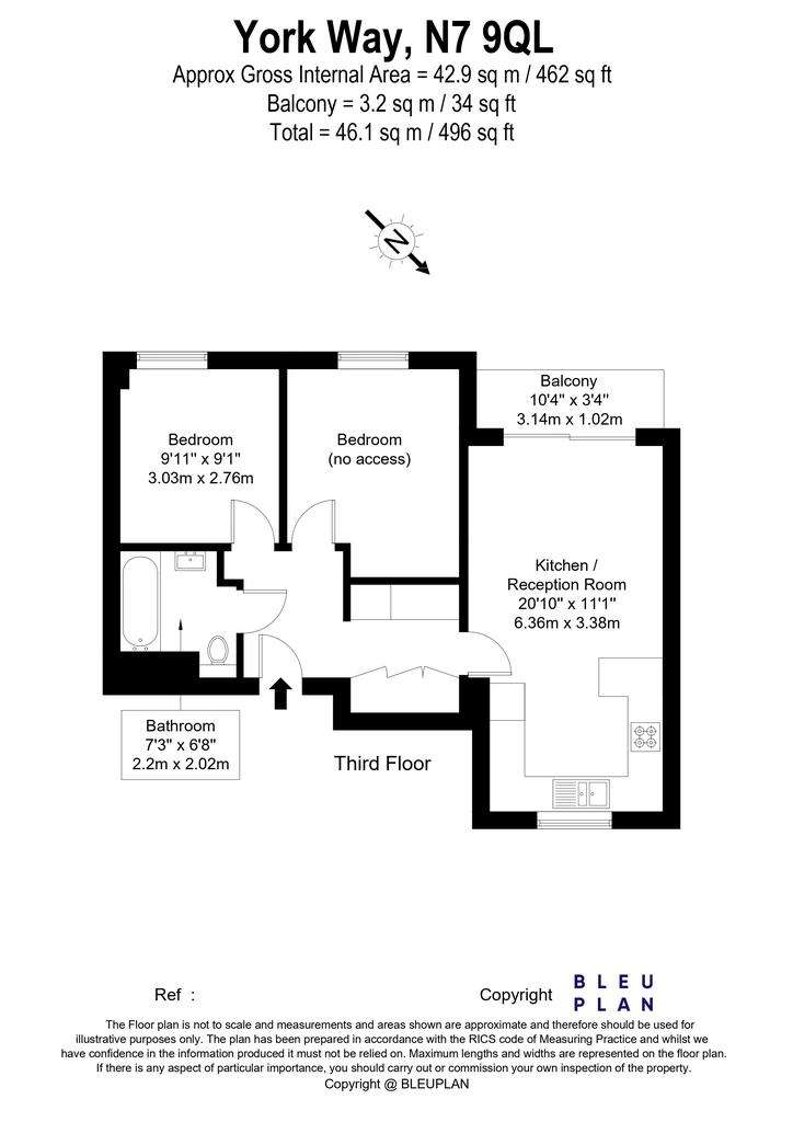 1 bedroom flat to rent - floorplan