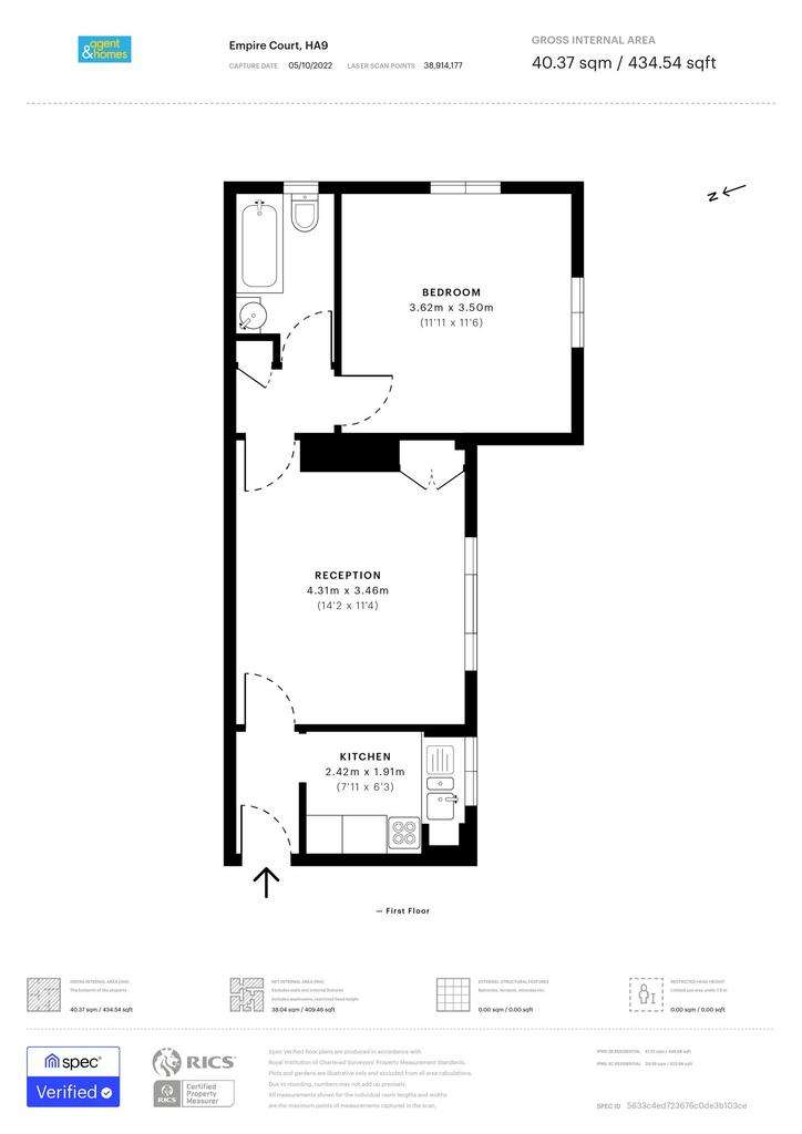 1 bedroom flat to rent - floorplan