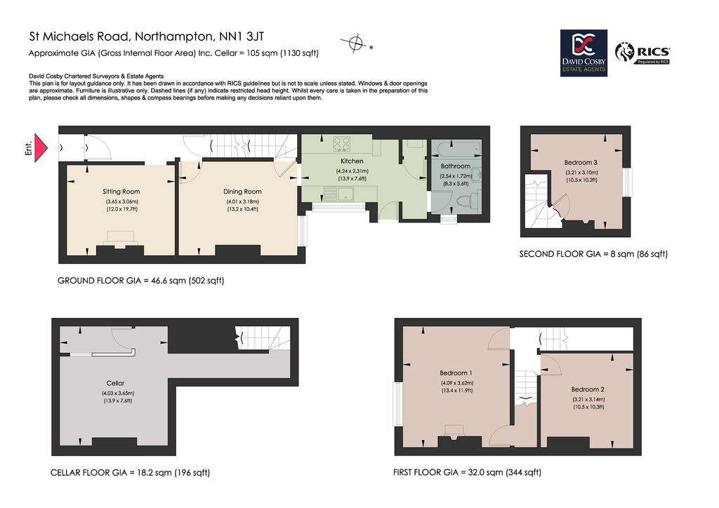 3 bedroom terraced house for sale - floorplan