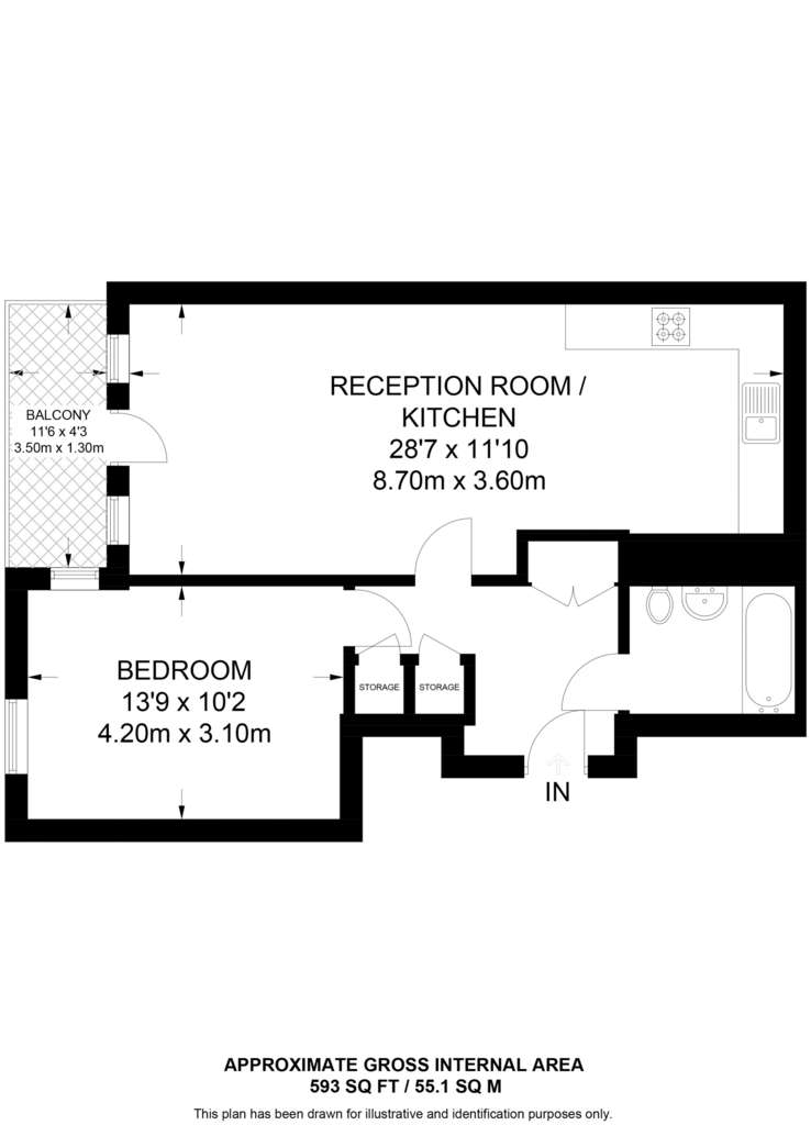 1 bedroom flat to rent - floorplan