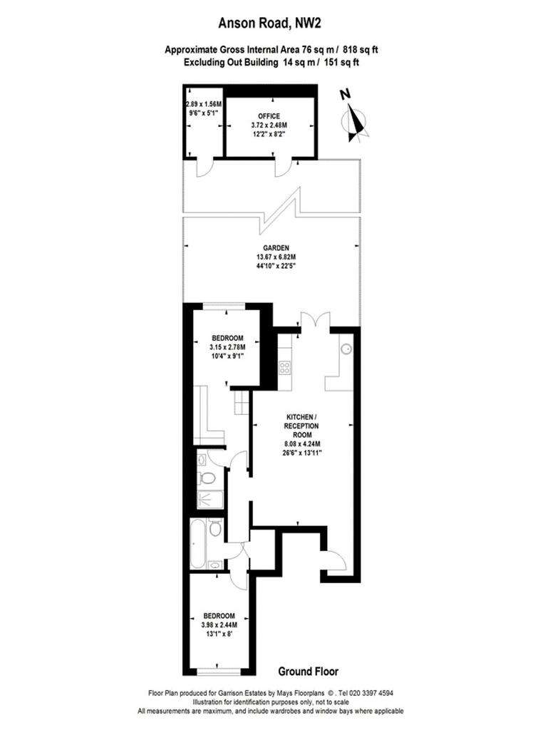 2 bedroom ground floor flat to rent - floorplan