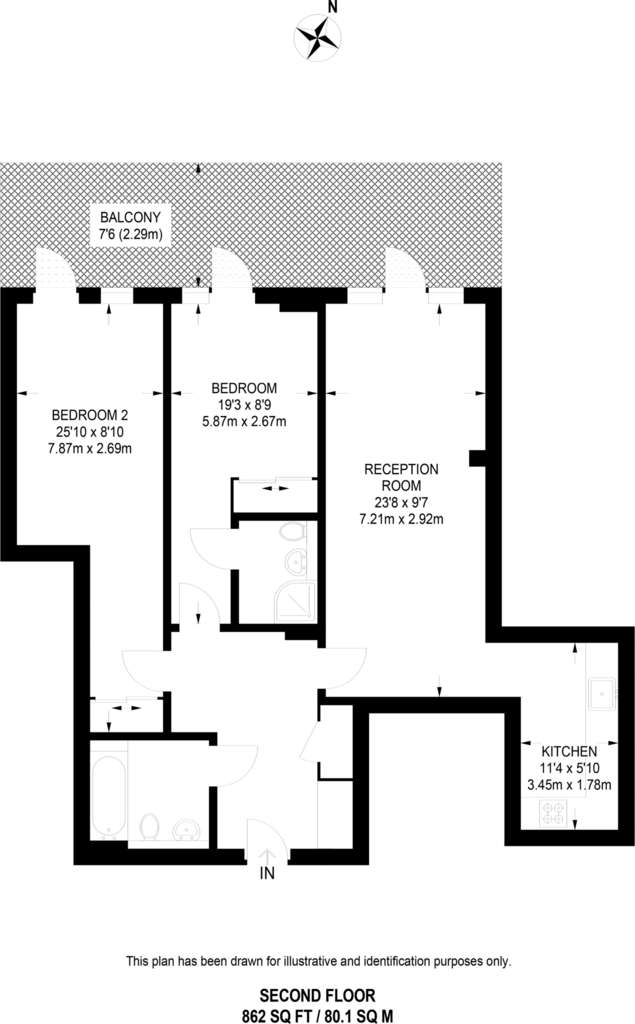 2 bedroom flat to rent - floorplan