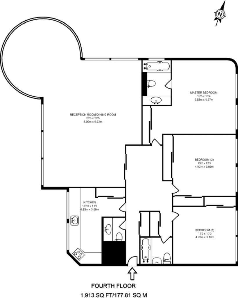 3 bedroom flat to rent - floorplan