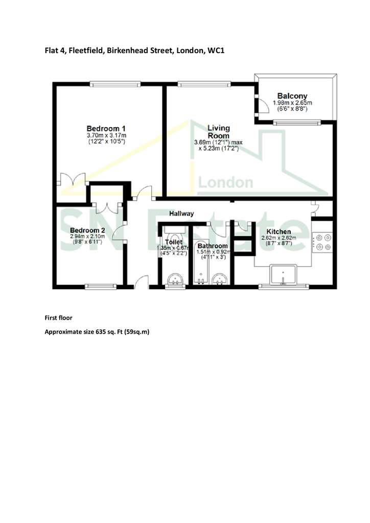 2 bedroom flat to rent - floorplan