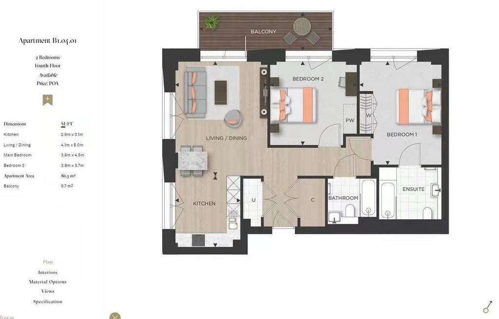 2 bedroom flat to rent - floorplan