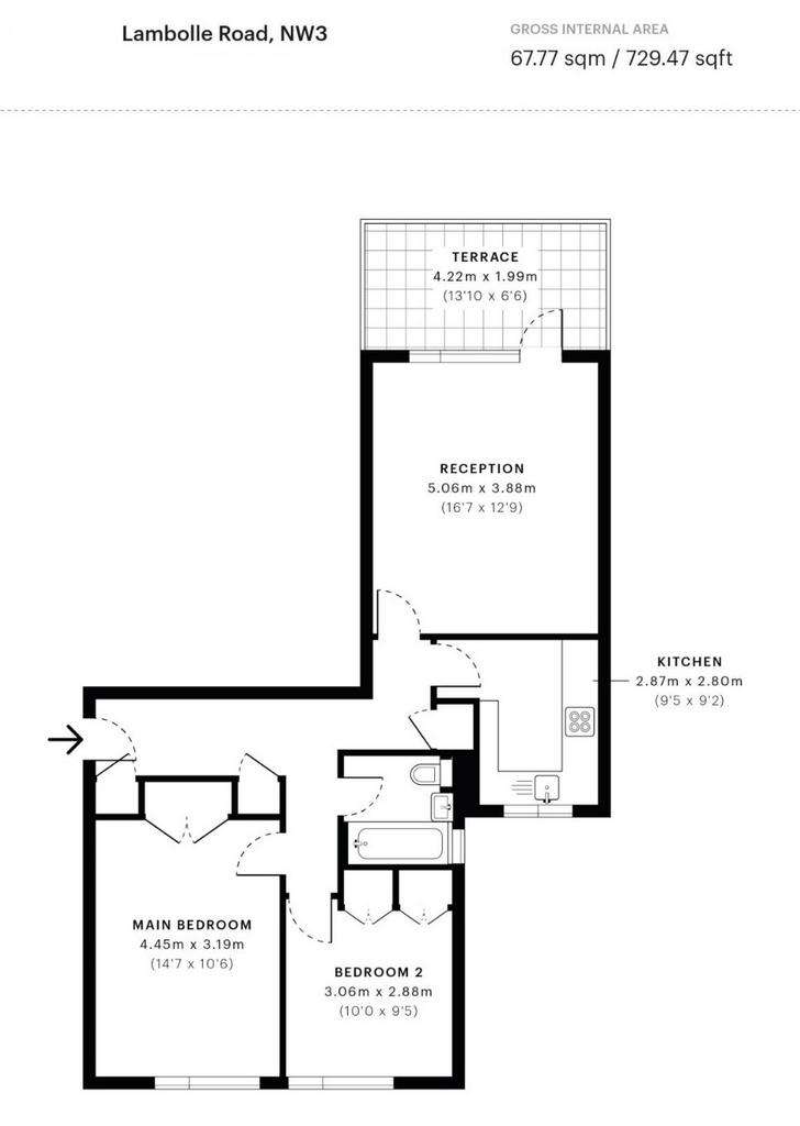 2 bedroom flat to rent - floorplan