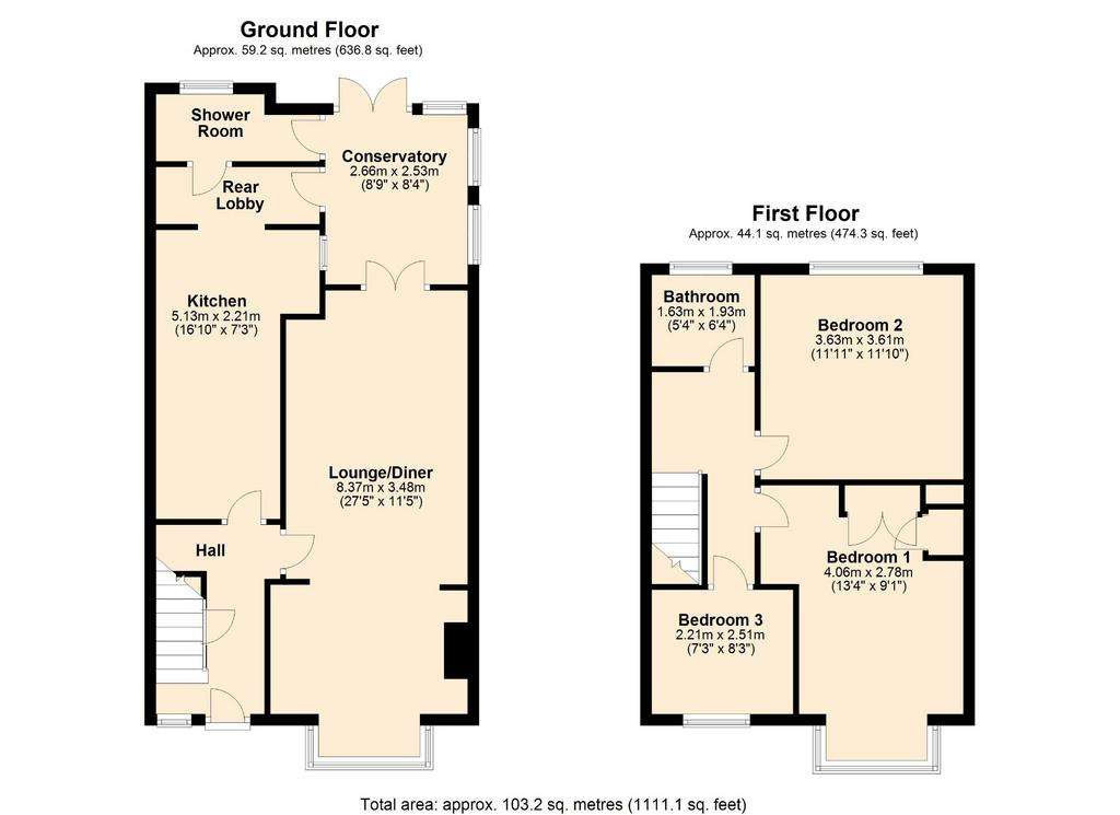 3 bedroom terraced house for sale - floorplan