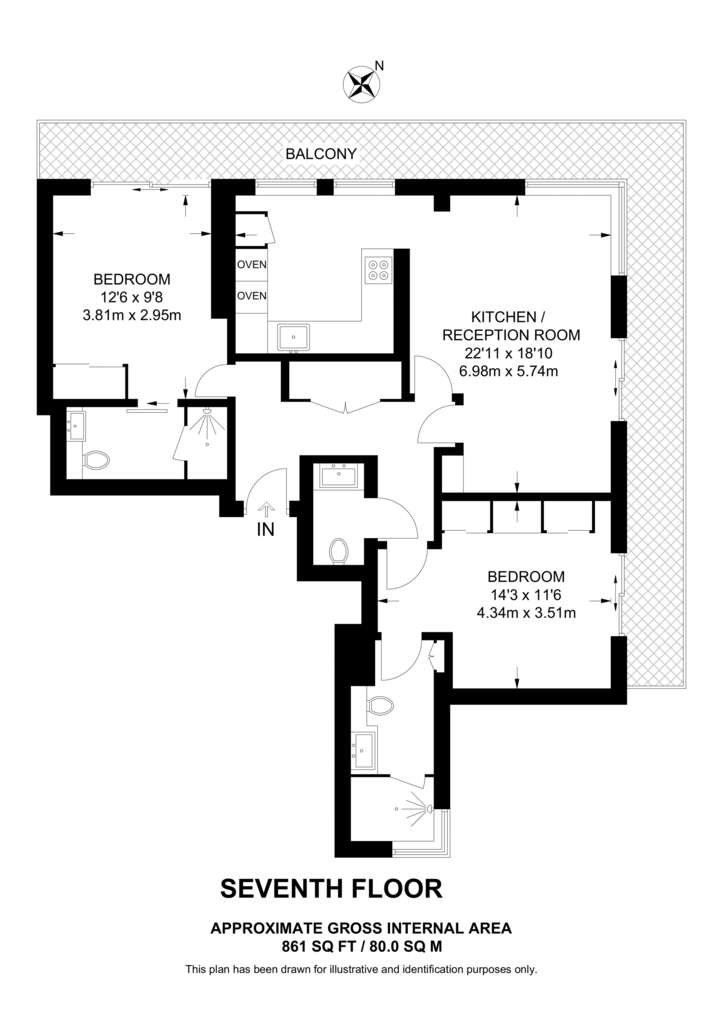 2 bedroom flat to rent - floorplan