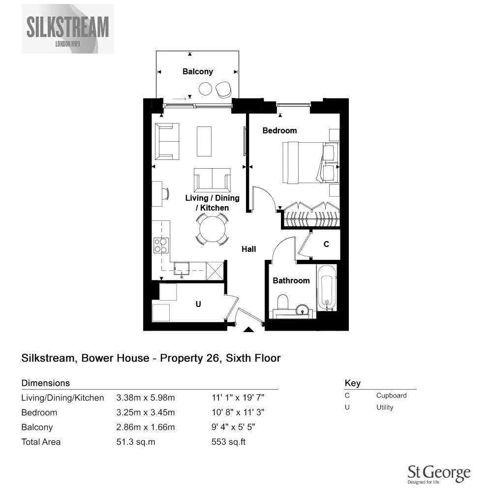 1 bedroom flat to rent - floorplan