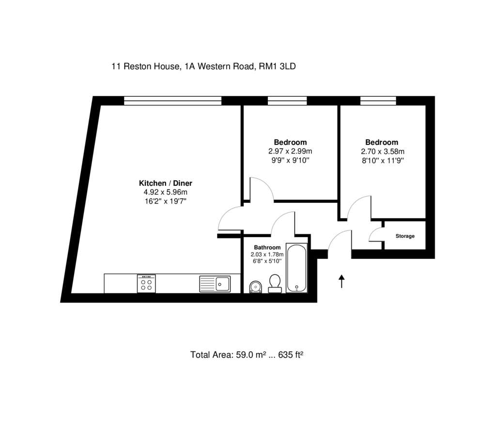 2 bedroom flat to rent - floorplan