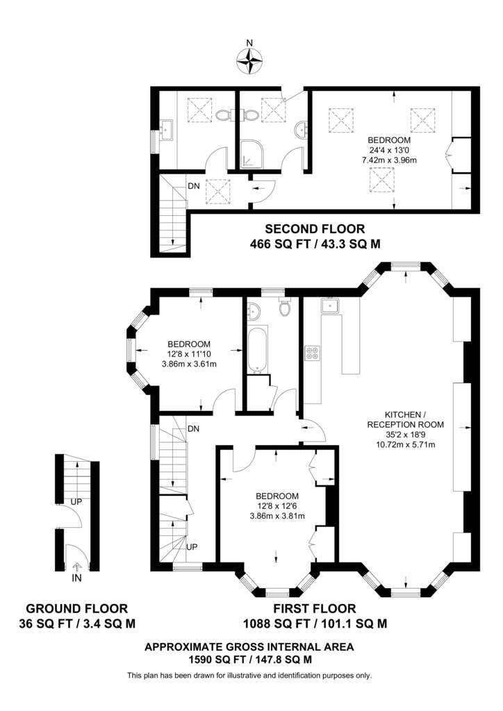 3 bedroom flat to rent - floorplan