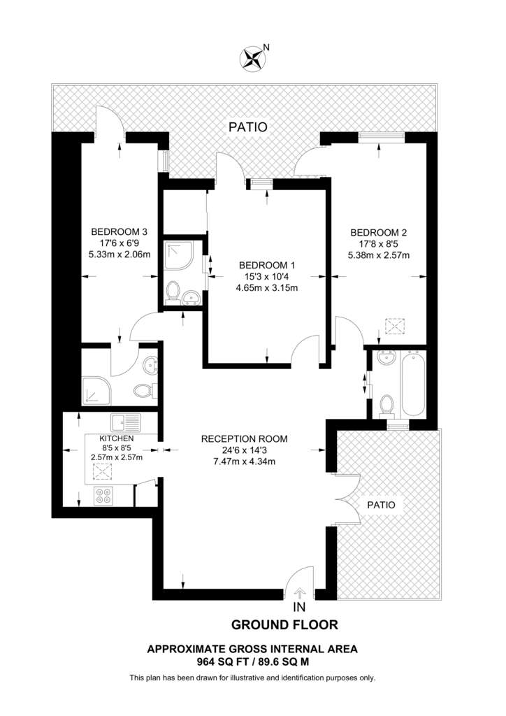 3 bedroom flat to rent - floorplan