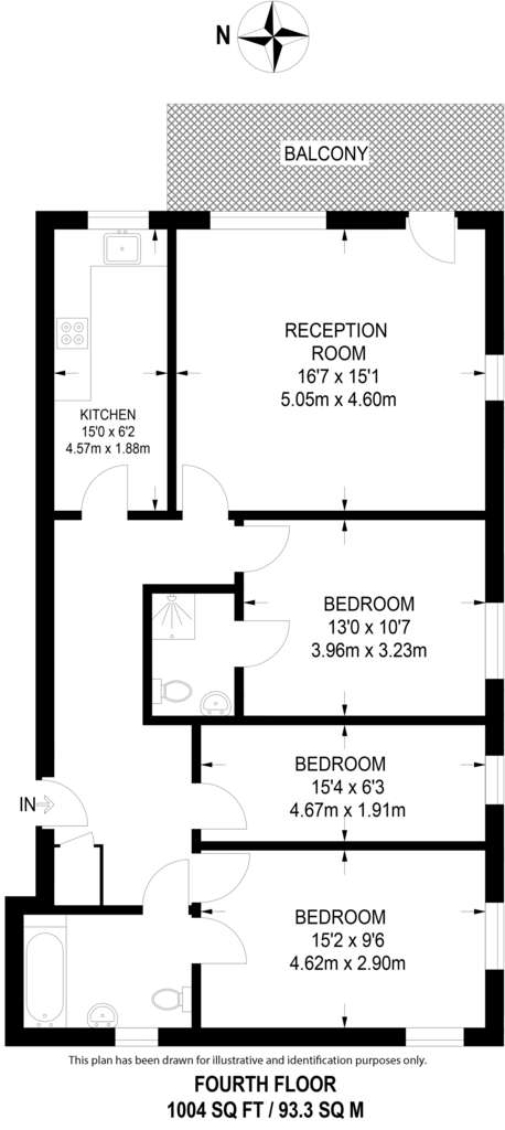 3 bedroom flat to rent - floorplan