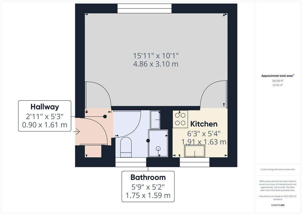 1 bedroom flat to rent - floorplan