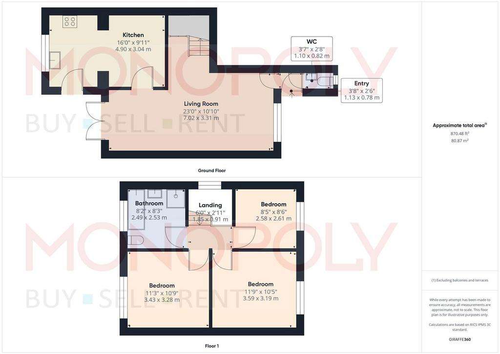 3 bedroom semi-detached house for sale - floorplan