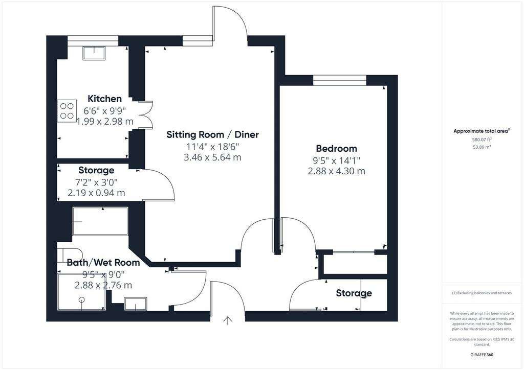 1 bedroom flat for sale - floorplan