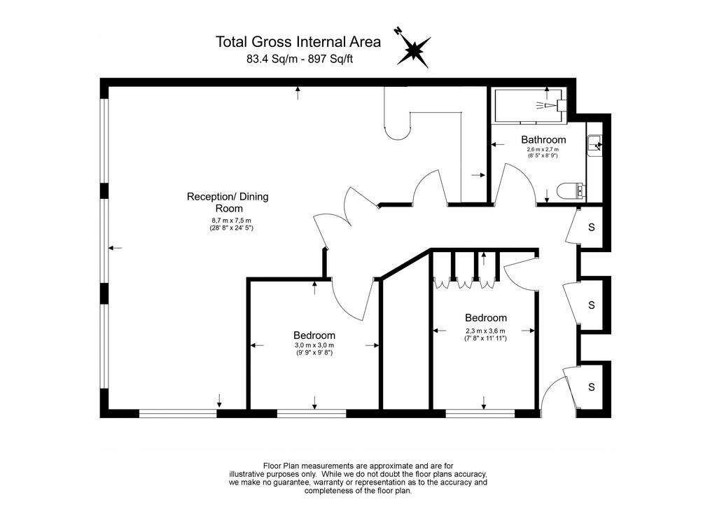 2 bedroom flat to rent - floorplan