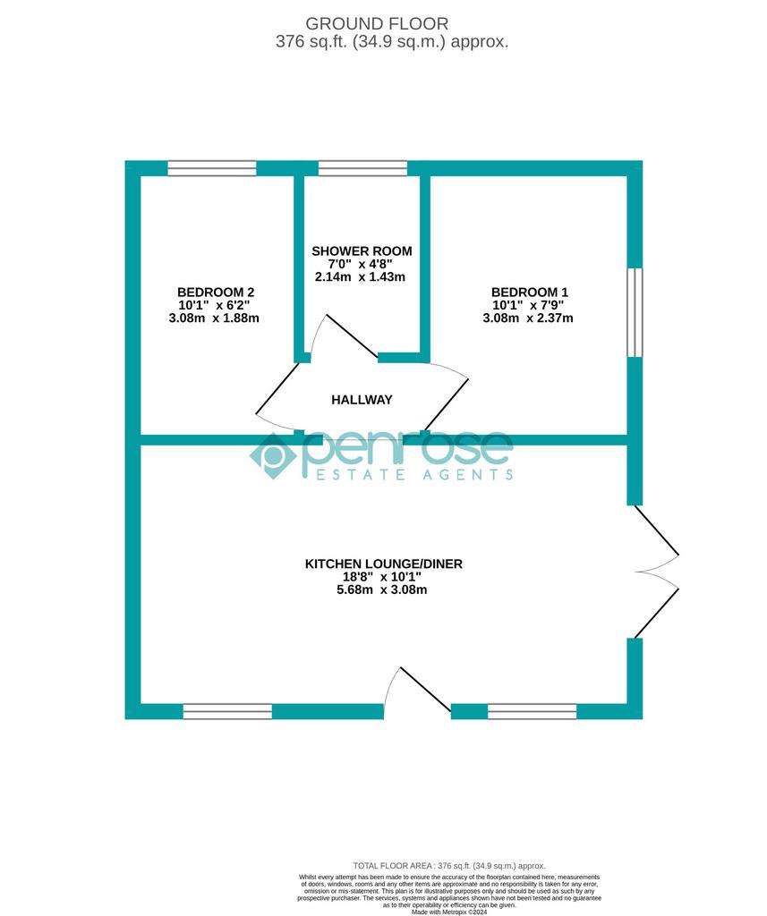 2 bedroom park home to rent - floorplan