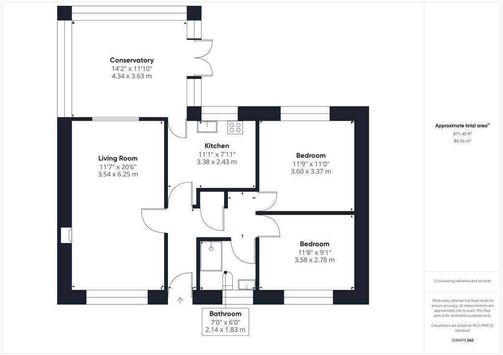 2 bedroom bungalow for sale - floorplan