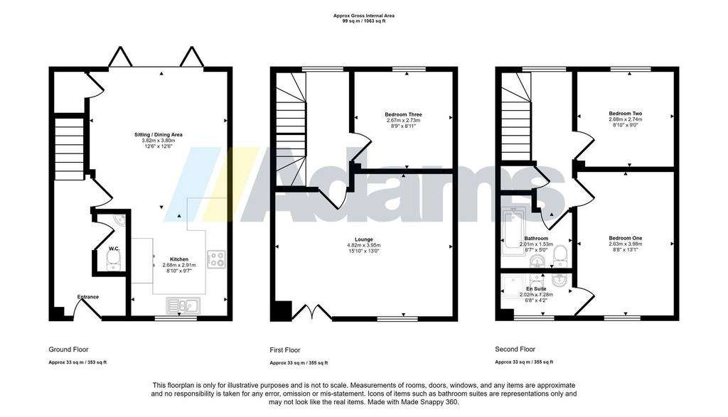 3 bedroom terraced house for sale - floorplan