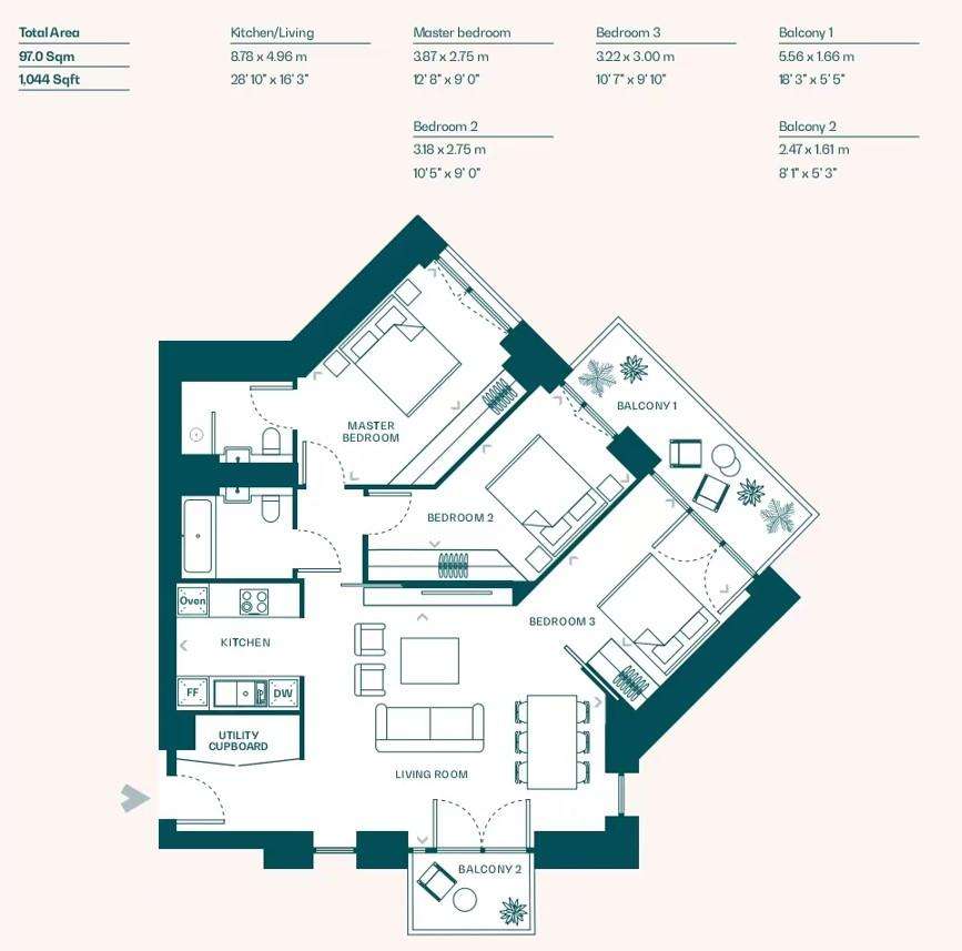 3 bedroom flat to rent - floorplan