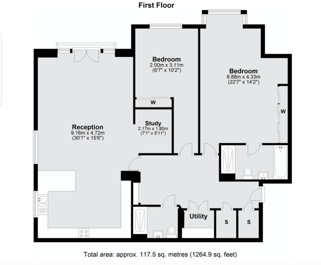 2 bedroom flat to rent - floorplan